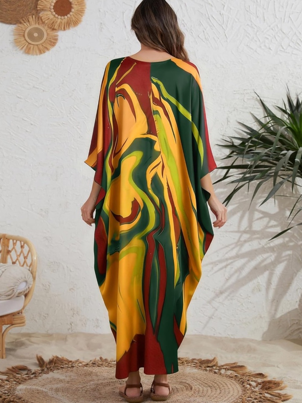 BSUBSEACH Vibrant Multicolor Kaftan Dress Coverup One Size - Picture 2 of 8